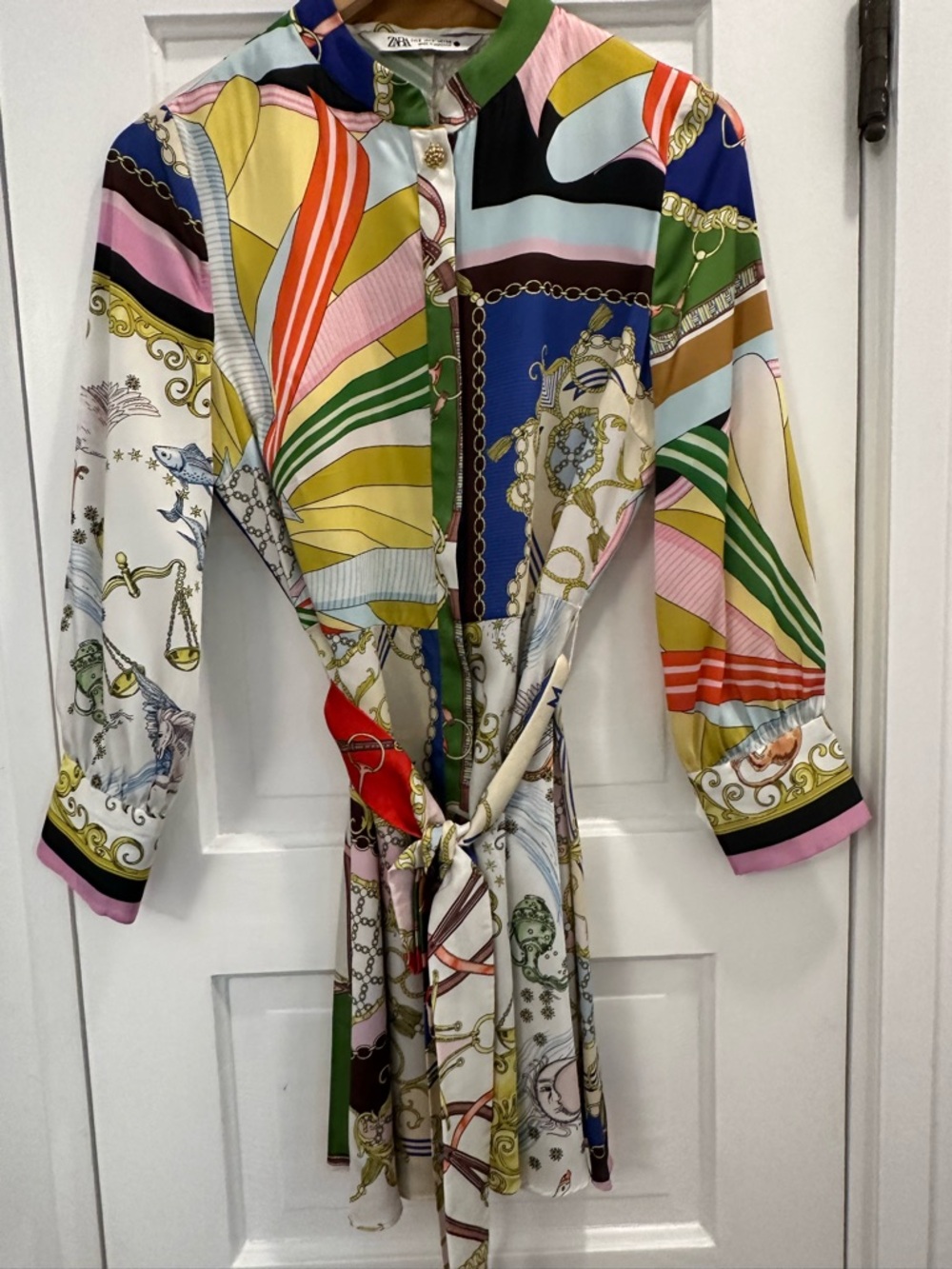 Zara Multicolor Chain Print Blouse with Gold Button